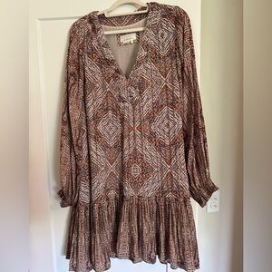 Anthropologie Bohemian Long Sleeve Dress with intricate print